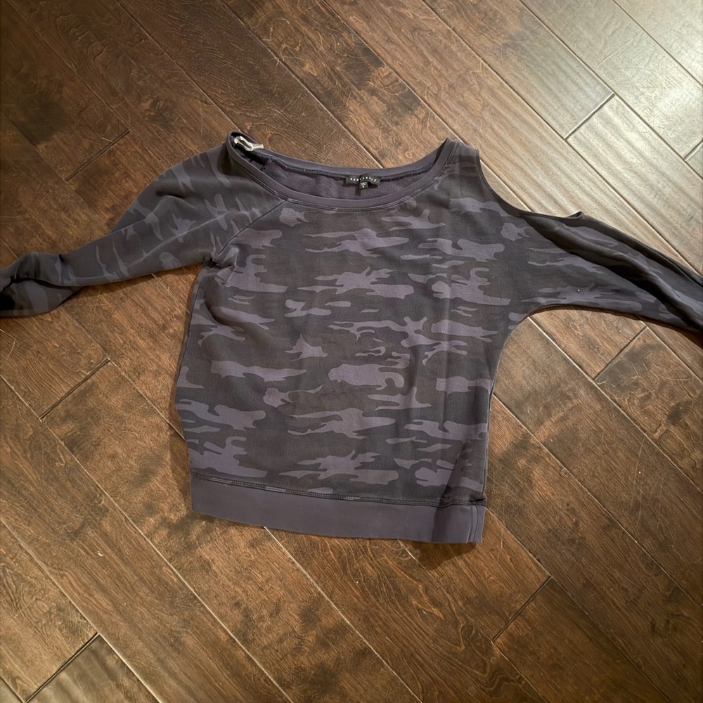 Sanctuary Purple Camouflage Cold Shoulder Sweatshirt